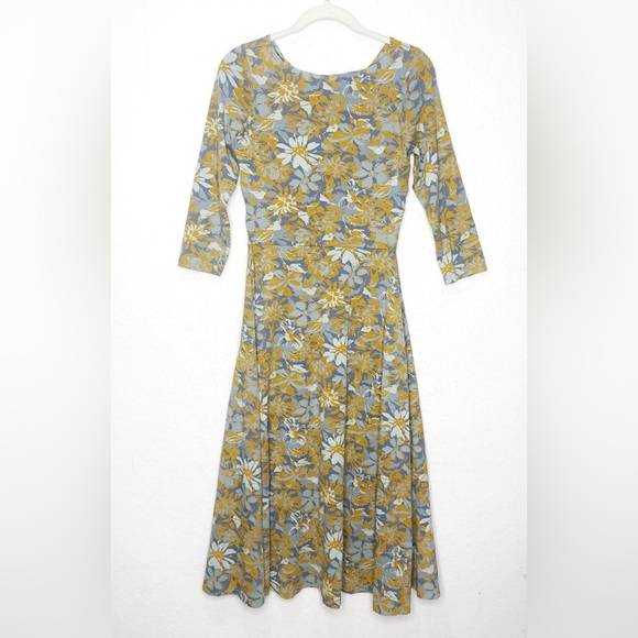 PACT Organic Cotton Floral Fit & Flare Midi Twist Open Back Dress Small - Picture 1 of 5